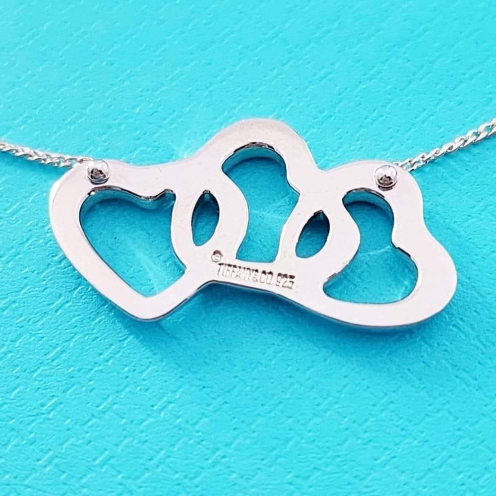 Authentic Tiffany & Co Triple Heart Necklace Sterling Silver Chain - Picture 3 of 6